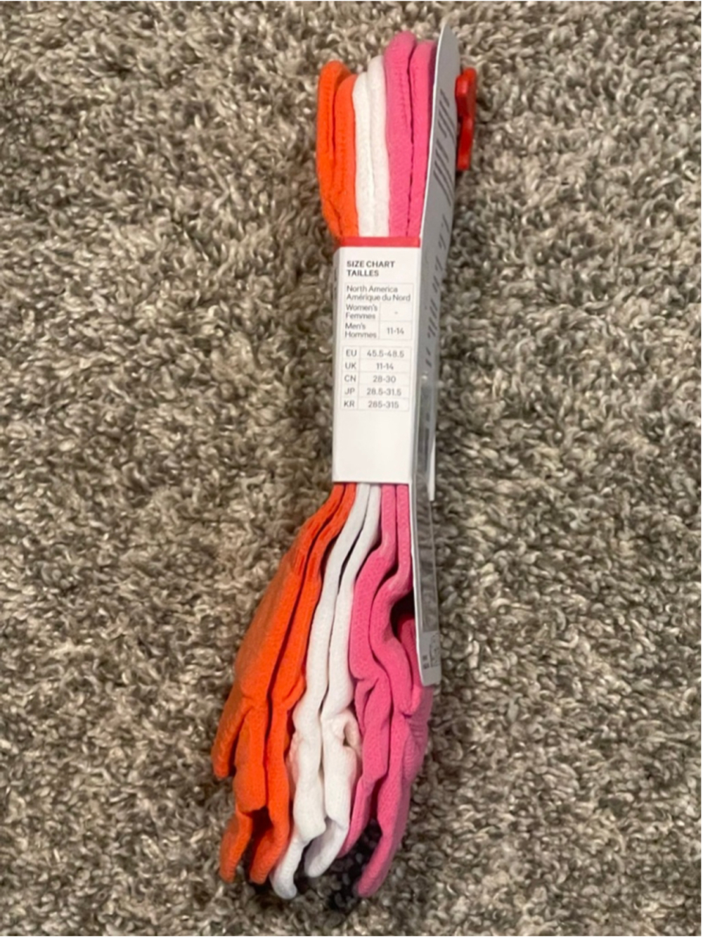 Lululemon Unisex Power Stride Socks, Size XL, Orange, White, Pink, NWT